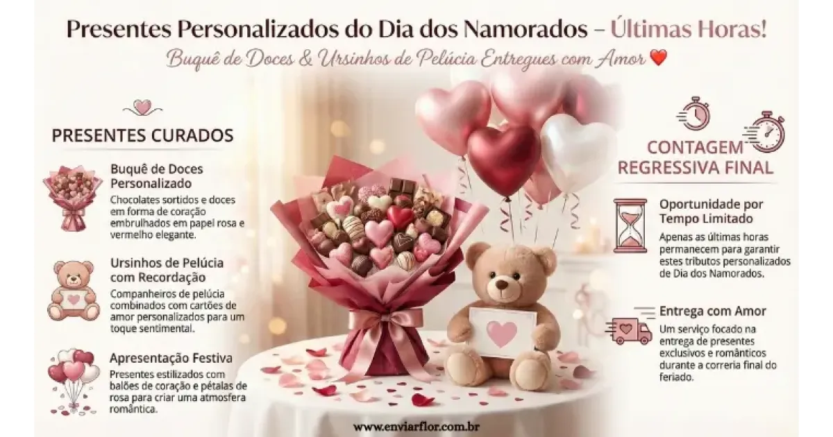 Presentes Personalizados do Dia dos Namorados: Buquê de Doces & Ursinhos de Pelúcia - Últimas Horas!
