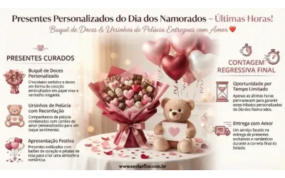 Presentes Personalizados do Dia dos Namorados: Buquê de Doces & Ursinhos de Pelúcia - Últimas Horas!