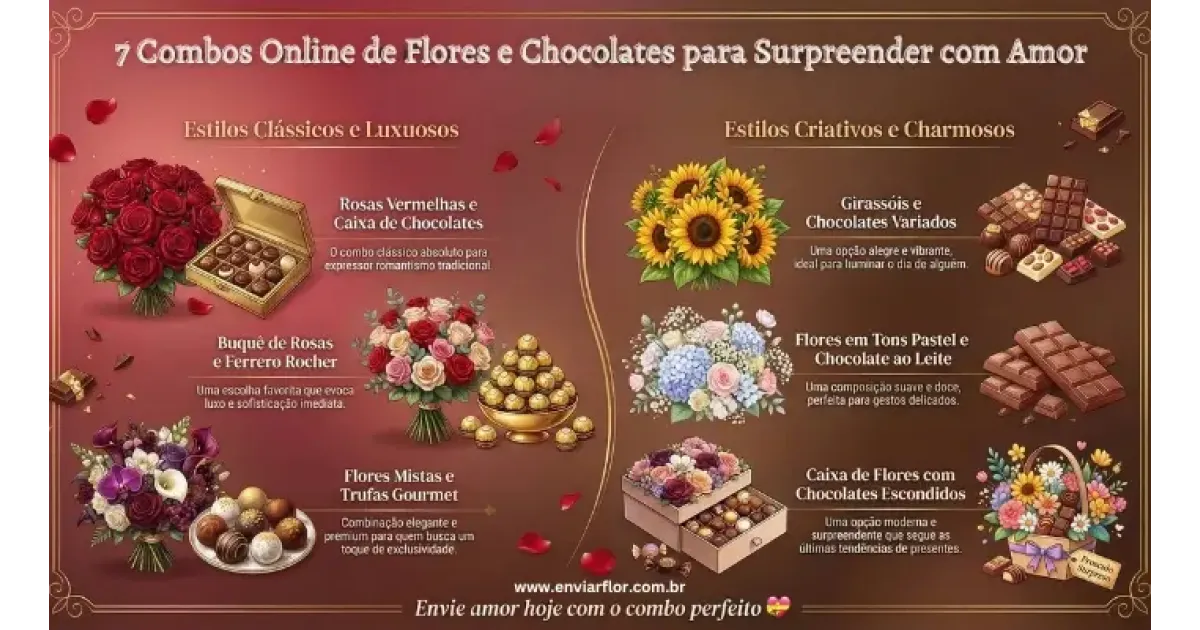 7 Combos Online de Flores e Chocolatespara Surpreender com Amor