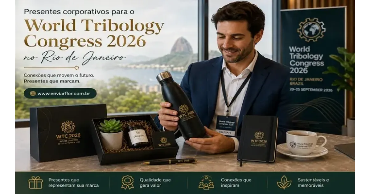 Presentes corporativos para o World Tribology Congress 2026 no Rio de Janeiro