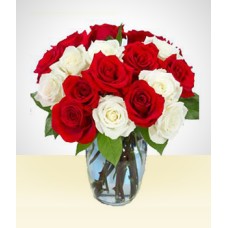 Sorriso bonito: Bouquet de 18 rosas branco e vermelho