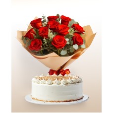 Combinação Doce: Bolo + Buquê de 12 Rosas