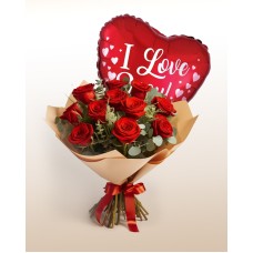 Combo Encantamento: Balão + Buquê com 12 Rosas