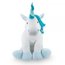 Almofada de pelúcia unicórnio 65 cm - Branca com detalhes em azul