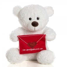Urso de Pelúcia Sentado de 30 cm - Carta de Amor Branca