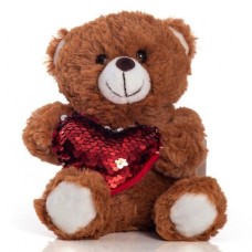 Urso de pelúcia de 21 cm - Apaixonado por um coração marrom com lantejoulas invertidas