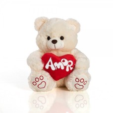 Urso de pelúcia Yupi sentado, 31 cm, com coração de pérola.