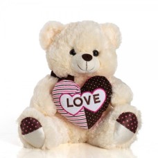 Urso de pelúcia sentado de 34 cm - Muito perolado com coração rosa e marrom