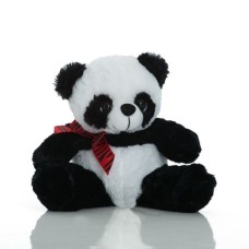 Urso de pelúcia panda de 30 cm com laço listrado vermelho