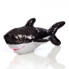 Tubarão de Pelúcia 43 cm - Tubarão Mágico com Lantejoulas Pretas Invertidas