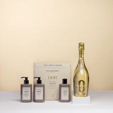 Caixa de presente Atelier Rebul 1895 e espumante sem álcool Bottega Life