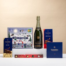 Kit de Cava Festivo para Presente com Chocolates Leonidas e Biscoitos Jules Destrooper