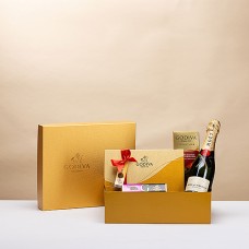 Caixa de presente Godiva Gold com champanhe Moët & Chandon