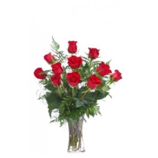 12 rosas em vaso de vidro - Você escolhe a cor.