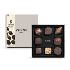 Caixa com 8 chocolates amargos e ao leite da Cluizel