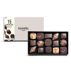 Caixa com 15 chocolates amargos e ao leite da Cluizel