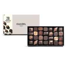 Caixa com 28 chocolates amargos e ao leite da Cluizel
