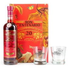 Caixa de presente com 2 copos de rum Centenario 20 anos.