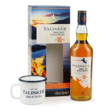 Caixa de presente com whisky Talisker 10 anos e 1 caneca.