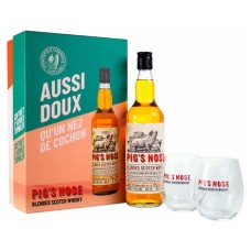 Caixa de presente de whisky blended Pig's Nose com 2 copos