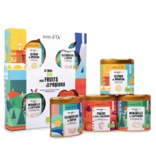 Caixa com 4 chás de frutas orgânicas de regiões francesas (Conjunto para presente com 4 caixas)