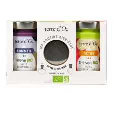 Kit com 2 caixas para chá orgânico de bem-estar e chá de ervas, além de infusor de aço inoxidável para caneca (Conjunto para presente com 2 caixas)