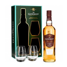 Conjunto de presente com whisky Glen Grant 12 anos, 43% single malt + 2 copos