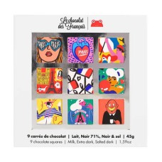 Caixa com 9 quadradinhos de chocolate orgânico sortidos - Le Parisien (Caixa de 45g)