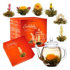 Conjunto de presente com bule e 6 flores de chá Abloom