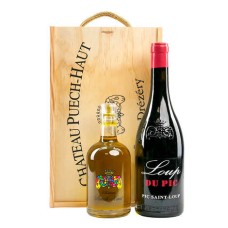 Conjunto de caixas Pic Saint Loup Chateau Puech-haut - 1 vinho tinto Loup du Pic 75cl + 1 azeite 37,5cl