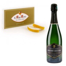 Caixa sortida com 6 calissons d'Aix Roy Rene e Champagne Gaucher Reserve Brut.