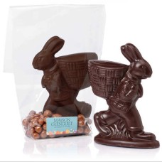 Cesta de coelho de chocolate com pérolas de cereal caramelizadas de chocolate amargo e chocolate ao leite (pacote de 120g)