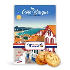 Caixa de metal ao estilo do sudoeste americano, recheada com biscoitos crocantes de avelã.