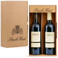 Conjunto de presente com 2 garrafas do Château Puech-Haut - 1 vinho tinto Prestige 75cl + 1 vinho branco Prestige 75cl