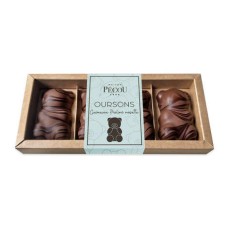 Caixa com 4 ursinhos de chocolate, praliné, avelã e marshmallow (caixa de 100g)