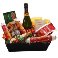 Cesta de presente belga com Veuve Clicquot de brinde.