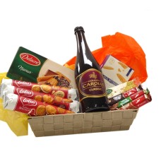 Cesta de doces com cerveja belga Carolus Classic