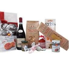 Kit de presente italiano com um delicioso vinho italiano.