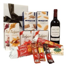 Lalande de Pomerol com doces belgas como brinde promocional