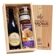 Kit de aperitivos com Tripel belga e iguarias francesas.