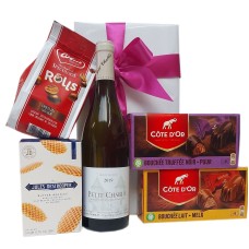 Pacote de presente belga com um vinho branco francês Chablis.