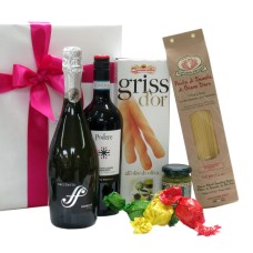 Vinho Prosecco italiano e guloseimas italianas como presente