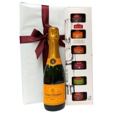 Kit para presente com uma pequena garrafa de Veuve Clicquot e 6 deliciosas terrinas Rougié.