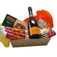 Cesta de doces belgas com champanhe Veuve Clicquot