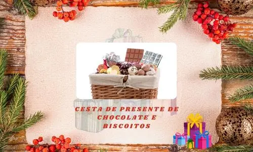 Cesta de presente de chocolate e biscoitos