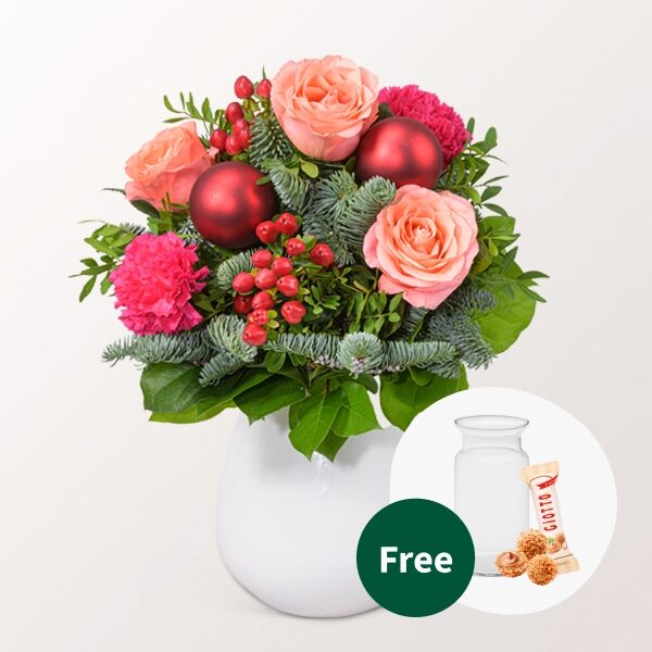 Bouquet fogo com vaso e 2 Ferrero Rocher