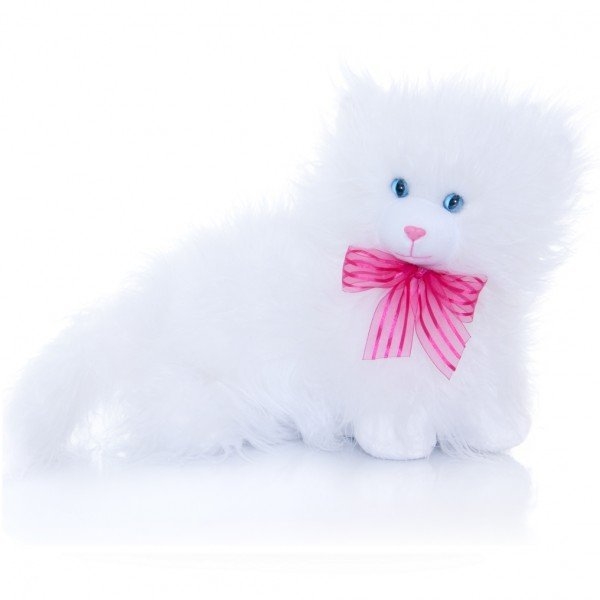 Gatinho de Pelúcia 30 cm - Gatinho Branco Peludo e Astuto