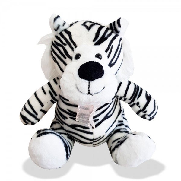 Tigre de pelúcia de 21 cm sentado - Pequeno com laço branco