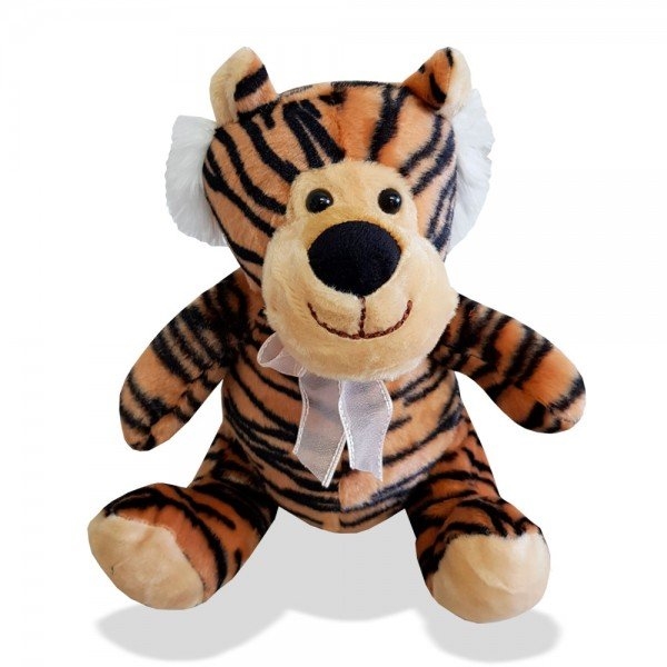 Tigre de pelúcia de 21 cm sentado - Pequeno com laço caramelo