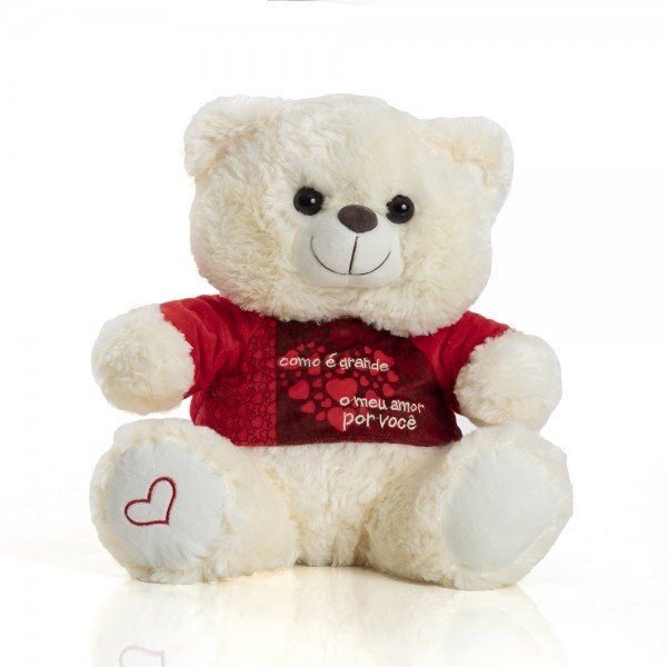 Urso de Pelúcia Sentado de 32 cm - Camiseta "Com Meu Amor Por Você" com Pérolas